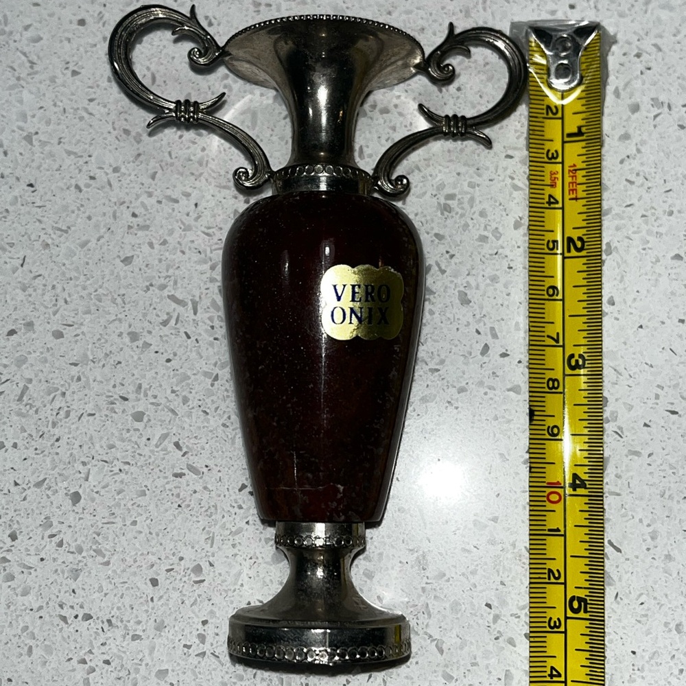 Vintage Italian VERO ONIX Real Onyx Vase w/ Ornate Scroll Handles MCM Decor - Picture 9 of 10